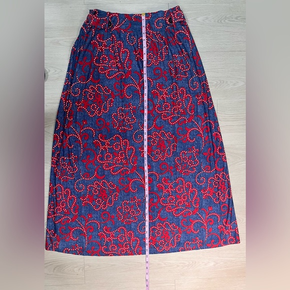 Robert Louis Red and Blue Denim Floral Long  Midi Skirt Size Large - Picture 8 of 11